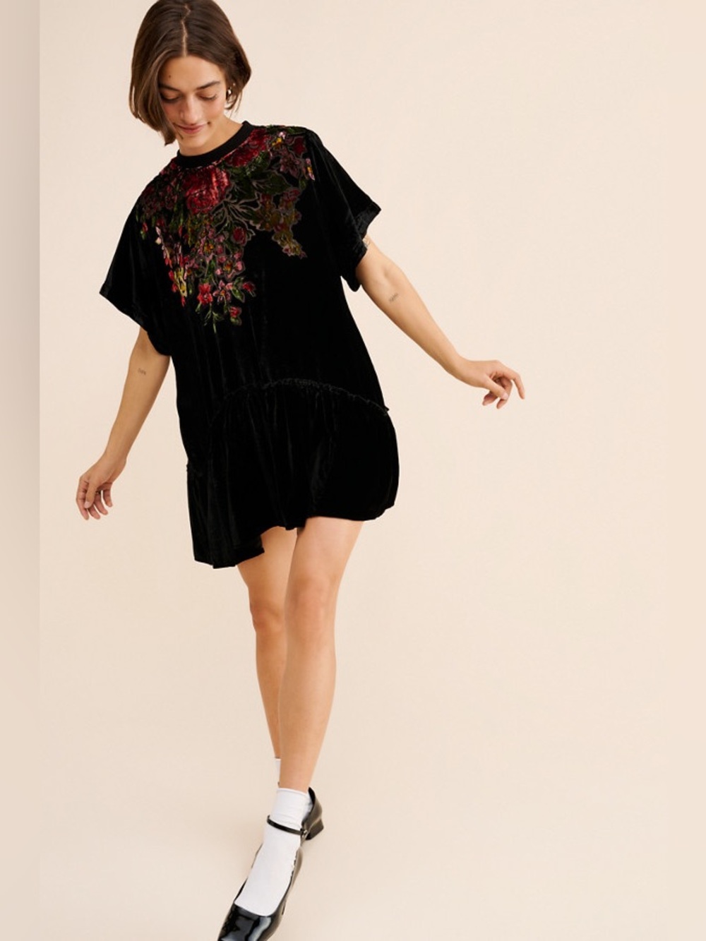 Free People Sweet Echoes Velvet Mini Dress in Twilight Combo